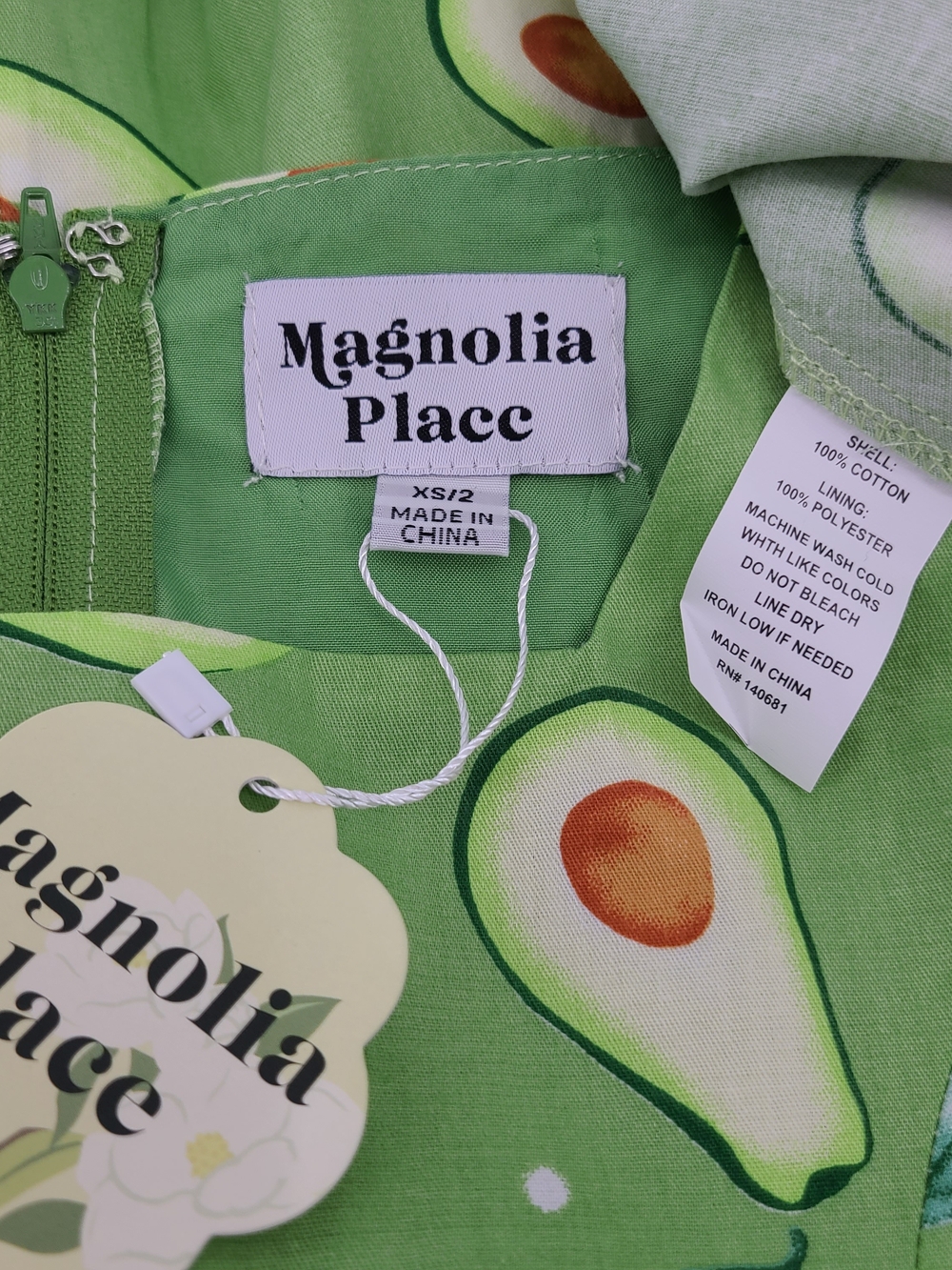 Unique Vintage's Magnolia Place Avocado Print Cotton Midi Dress Size XS - Picture 9 of 12